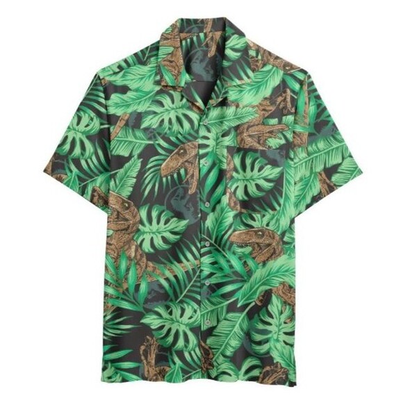 Jurassic Park Men's Hawaiian Shirt All Over Print Rayon  Size L  NWT  Aloha - Picture 1 of 10